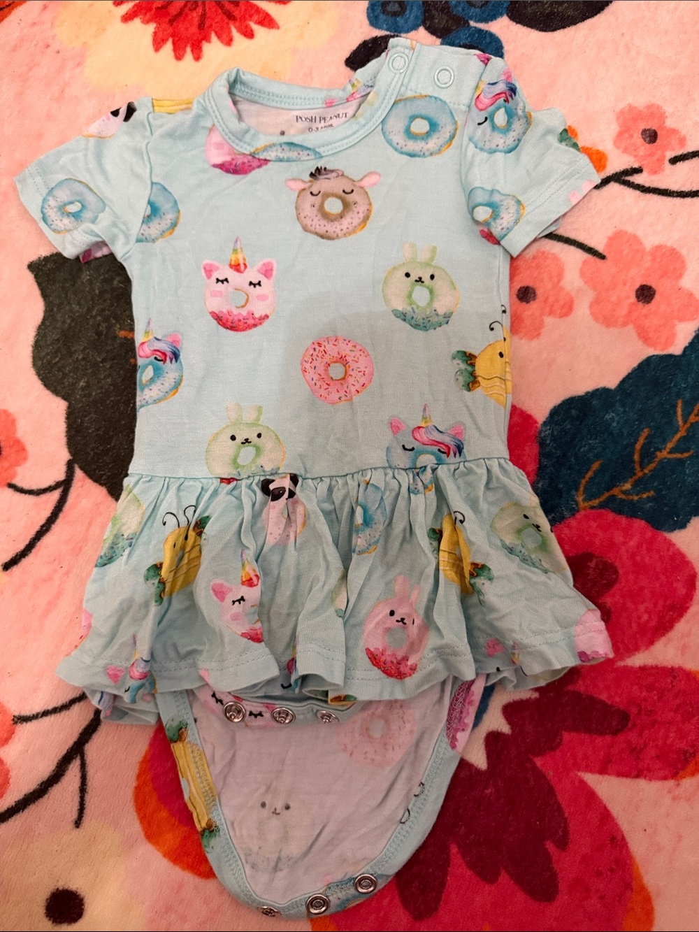 Posh Peanut Light Blue Donut & Unicorn Ruffle Bodysuit Dress